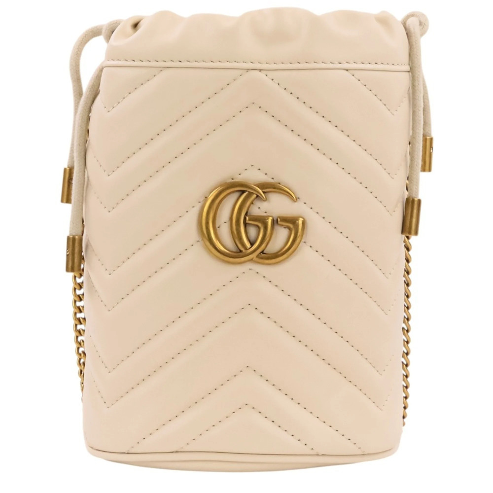GUCCI Authentic White Leather GG Marmont Shoulder Bag - Picture 2 of 13